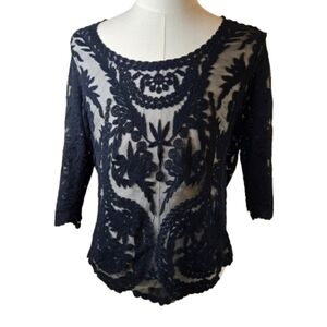 Black Stretch Lace and Mesh Top Size Large